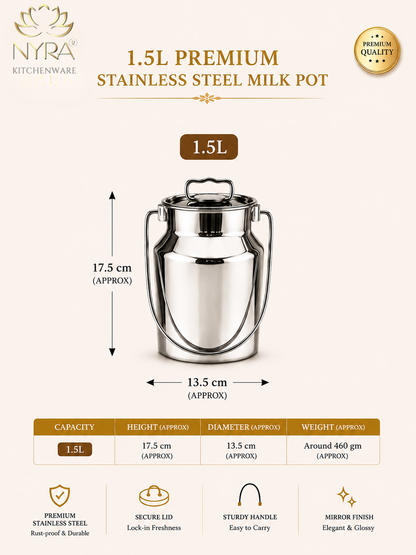 Premium Stainless Steel Milk & Oil Container with Lid – Durable Storage Solution - 6 Sizes