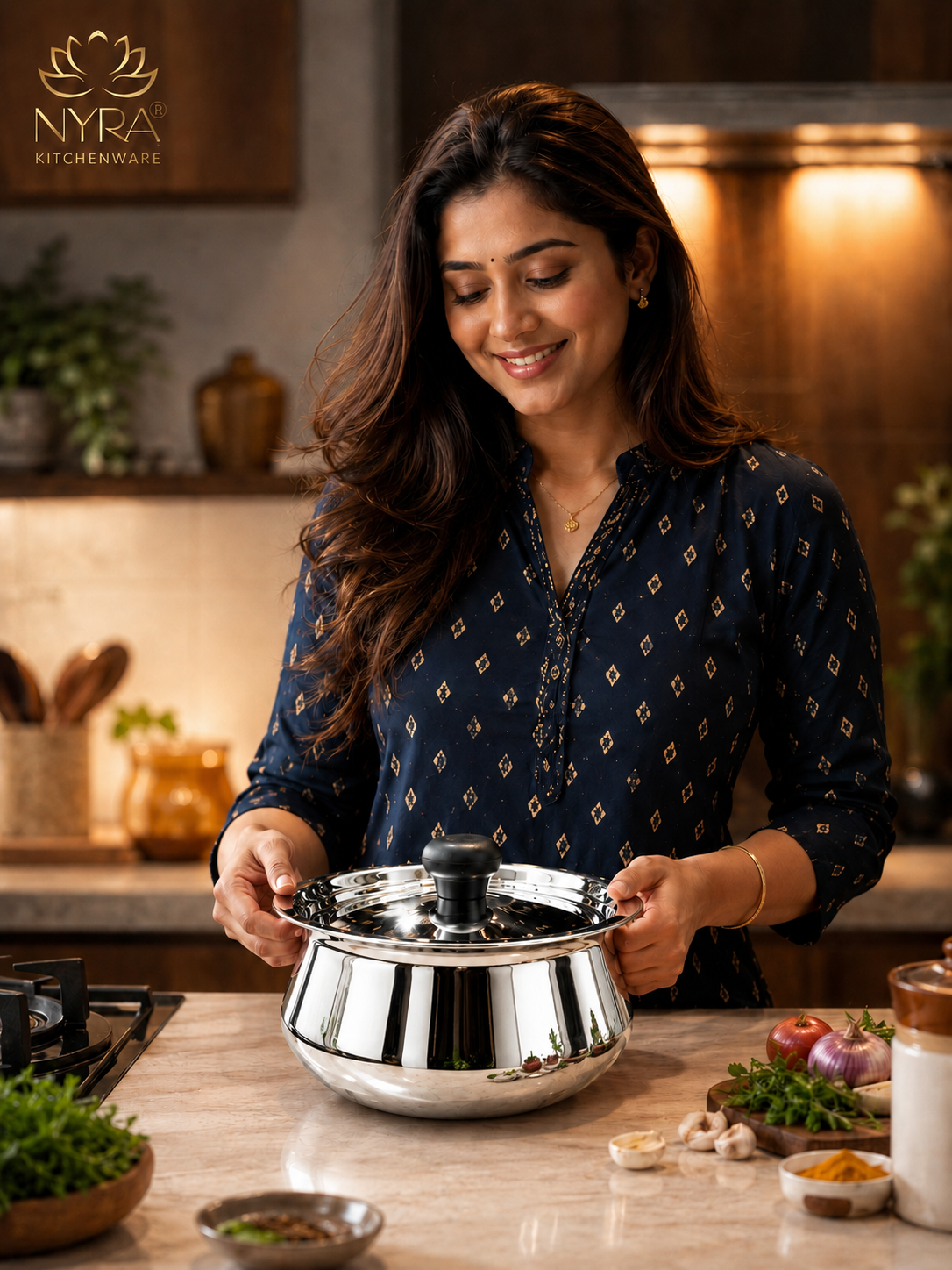 Stainless Steel Pulao Handi with Lid and PVC Knob – Set of 3