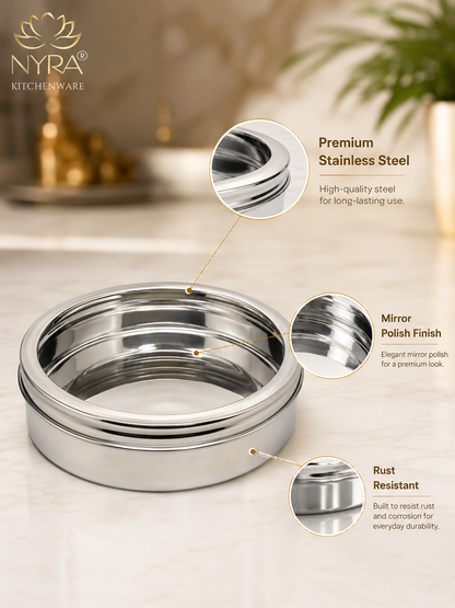 Stainless Steel Storage-Box with See Through Lid | Glossy Finish - Multipurpose Storage Container