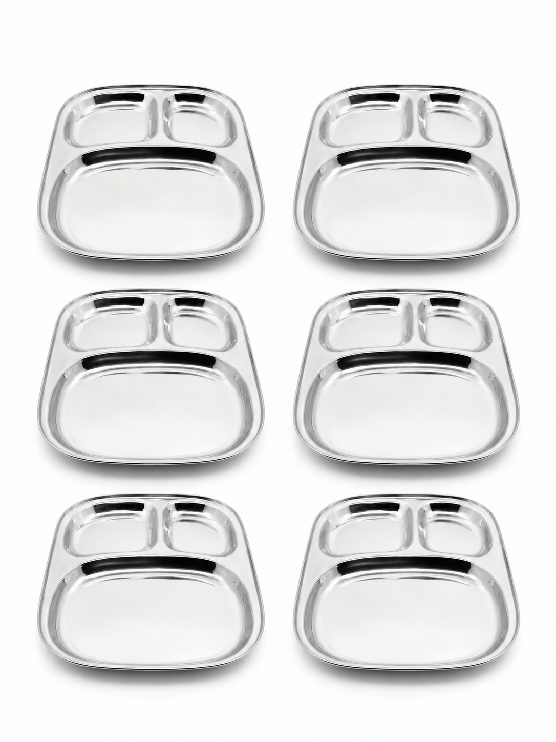 Stainless Steel Three Sectioned Plates | 3 in 1 Compartment Dinner Plate
