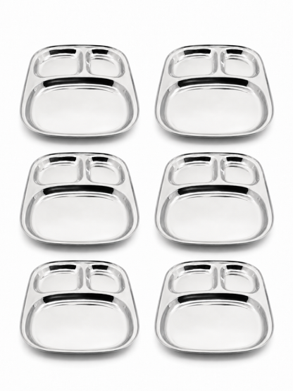 Stainless Steel Three Sectioned Plates | 3 in 1 Compartment Dinner Plate