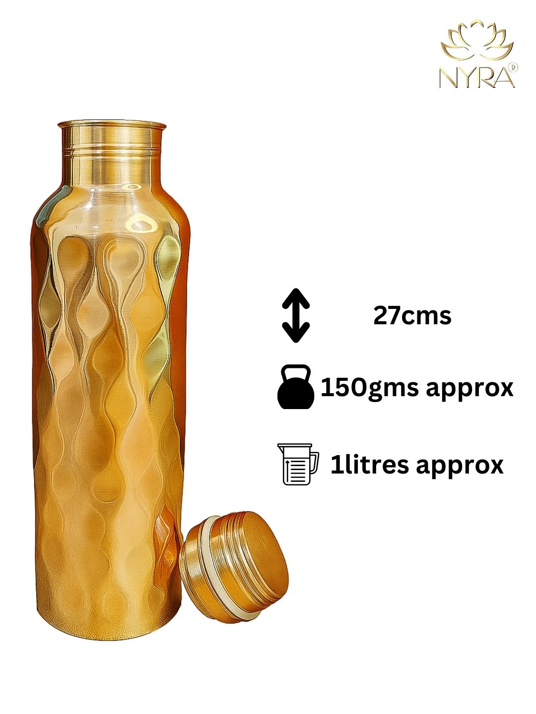 Pure Copper Hammered Water Bottle – Mirror Finish, Leak-Proof & Ayurvedic Health Benefits