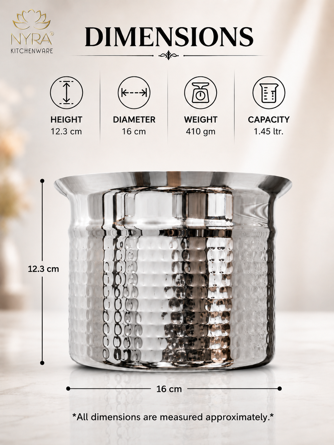 Premium Stainless Steel Hammered Deep Water Gunj - 6 Sizes