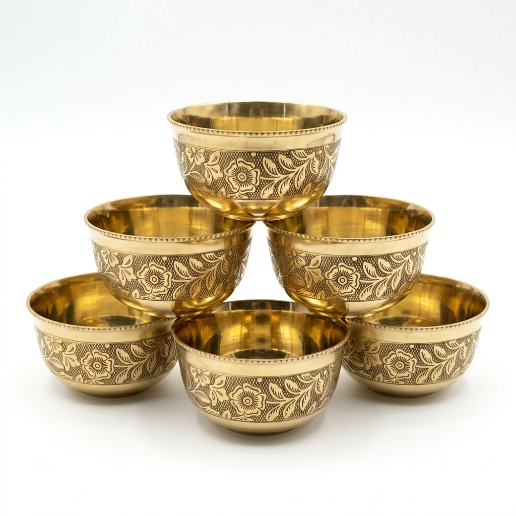 Traditional Brass/Peetal Katori | Embedded Floral Design