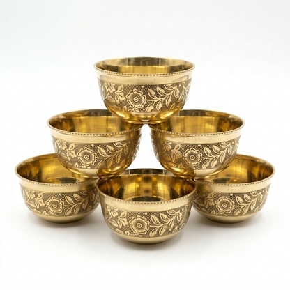 Traditional Brass/Peetal Katori | Embedded Floral Design