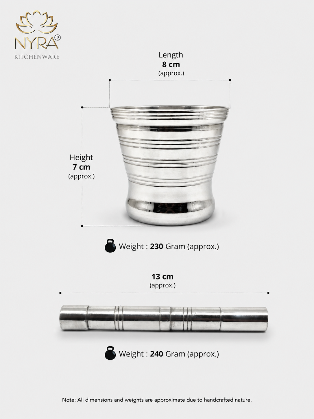 Premium Stainless Steel Mortar & Pestle Set/Khalbatta/Imam Dasta - 3 sizes