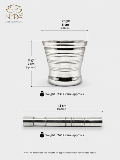 Premium Stainless Steel Mortar & Pestle Set/Khalbatta/Imam Dasta - 3 sizes