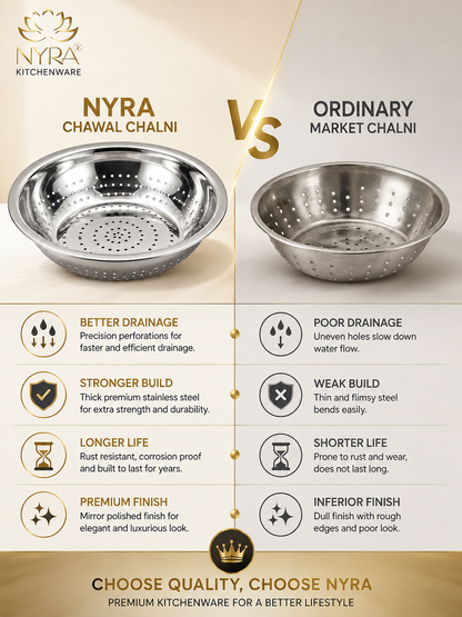 Stainless Steel Strainer & Colanders | Premium Colander/Chawal/Poha Chalni - 3 sizes
