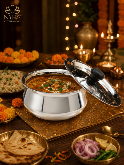 Stainless Steel Pulao Handi with Lid and PVC Knob - Available in 3 sizes
