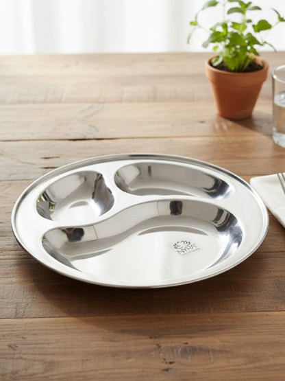Stainless Steel 3-Compartment Dinner Plates | Mango-shaped Plates for Meals & Snacks |