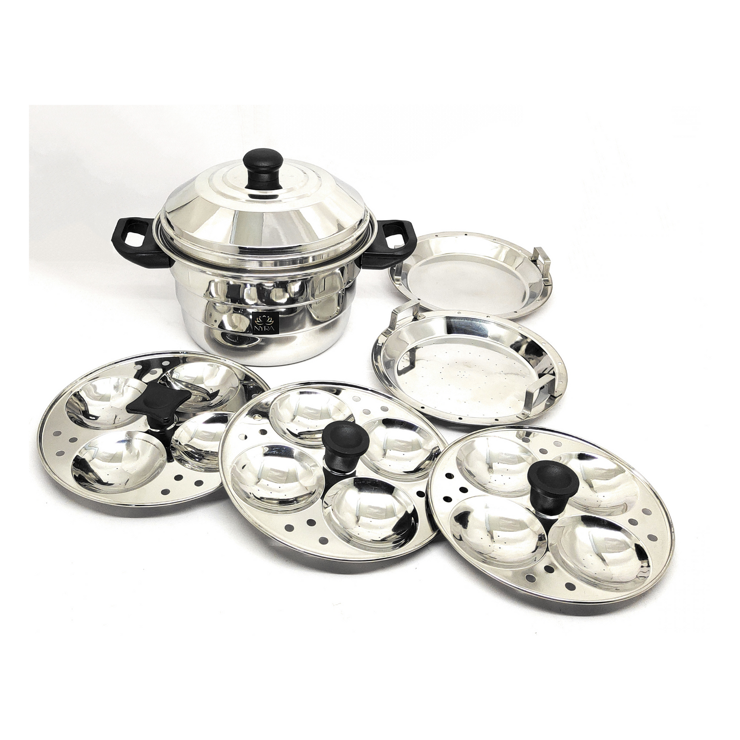 Nyra® Stainless Steel Multi Idly Cooker Pot 12 /14/21 Idlies with 3/2/ Idly Plates
