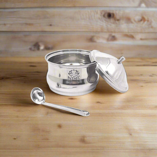 Stainless Steel Ghee Pot With Spoon | Oil/Ghee Storage Container