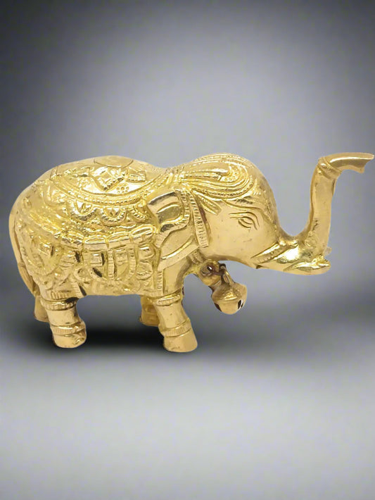 Handcrafted Pure Brass Elephant Figurine with Bell | Detailed Decorative Showpiece for Home, Temple & Gift | Antique Finish - Vastu & Feng Shui Artifact