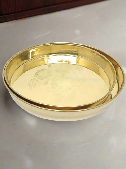 Traditional Brass Thali/Plate with Floral Design | Peetal Bhojan Thali for Pooja & Daily Use