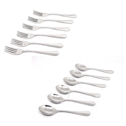 Cutlery Set of 12 Stainless Steel Spoons - 6 & Forks - 6 | 100% Food-Grade, Non Toxic, Anti-Rust, Dishwasher Safe |