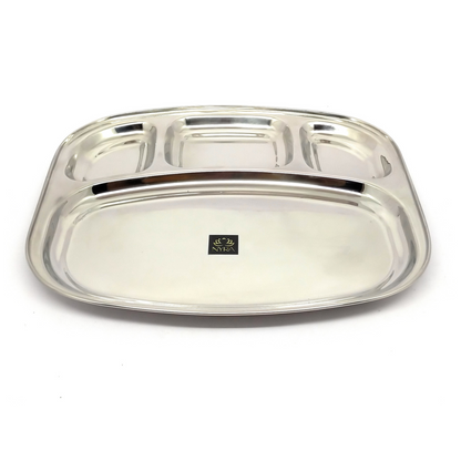 Stainless-Steel rectangle-shaped Bhojan Thali | Sturdy 4 in 1 compartments | Glossy finish Dosa Thali