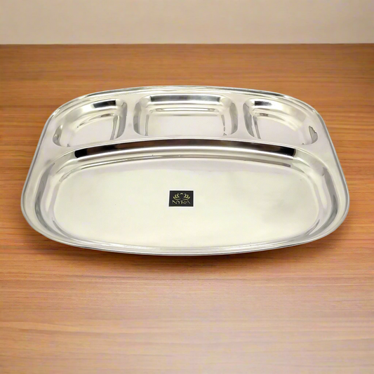 Stainless-Steel rectangle-shaped Bhojan Thali | Sturdy 4 in 1 compartments | Glossy finish Dosa Thali