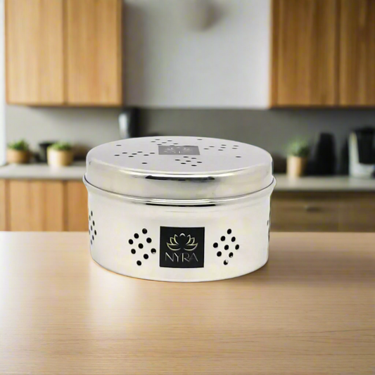 Stainless Steel Coriander Storage Box with Air Ventilation Holes | Dhaniya Dibba | Dibbi