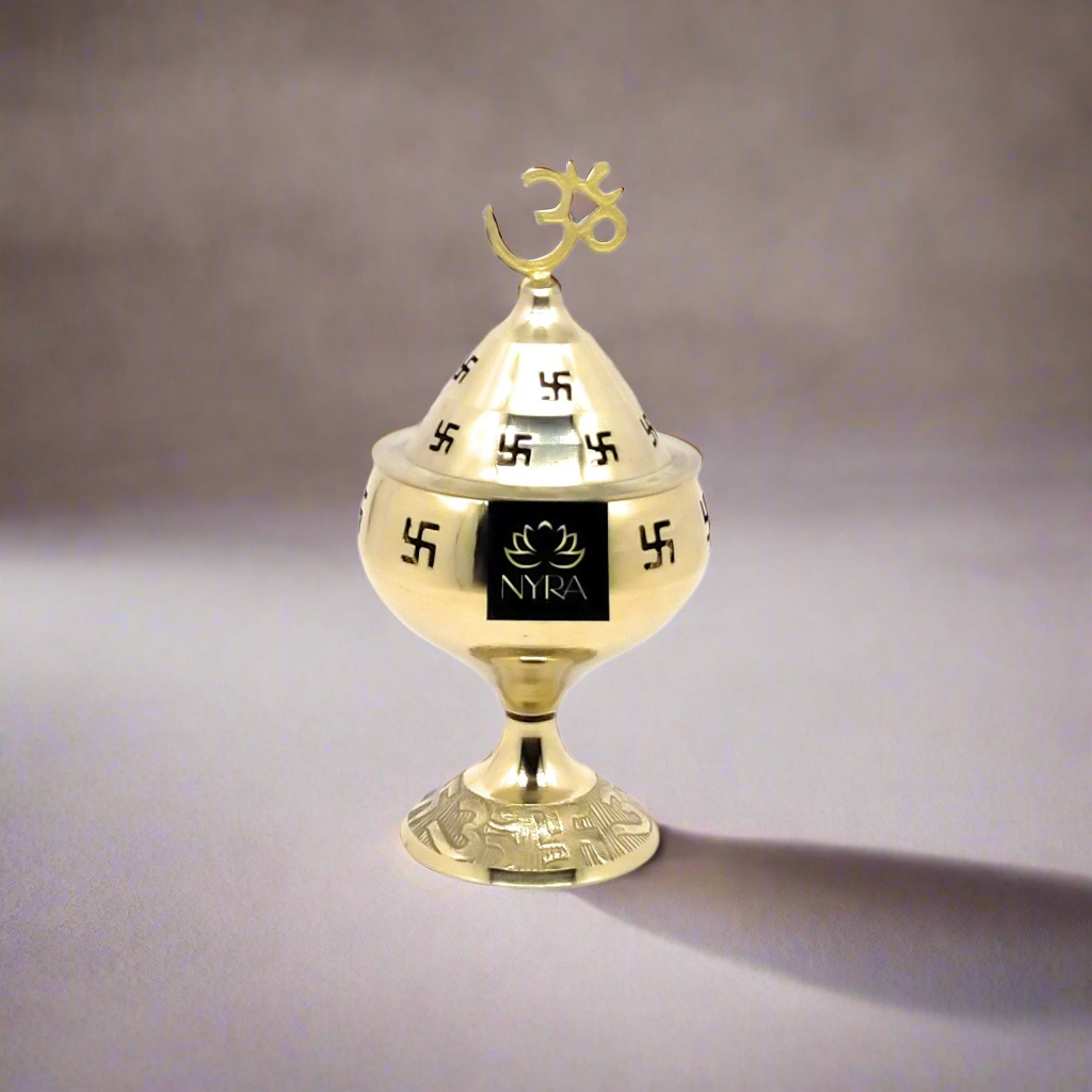 Pure Brass/Peetal Swastik Diya for Puja - 3 sizes
