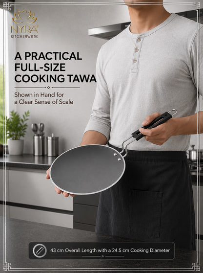 Iron Griddle/Tawa with Durable PVC Handle - Heavy-Duty Flat Pan Cookware