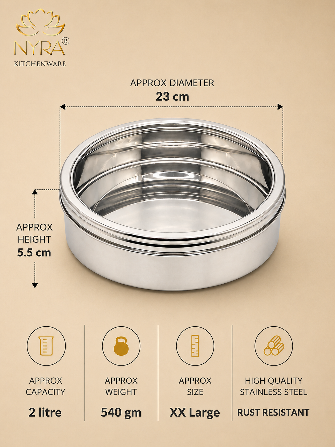 Stainless Steel Storage-Box with See Through Lid | Glossy Finish - Multipurpose Storage Container