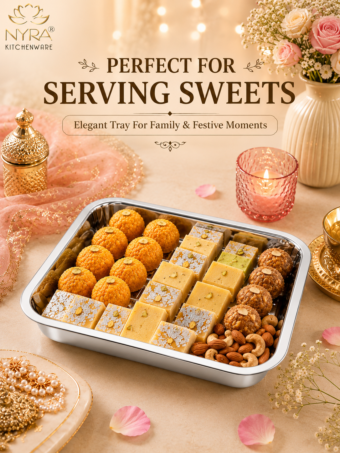 Stainless Steel Storing & Serving Tray – Multipurpose Trays for Serving Sweets & Snacks