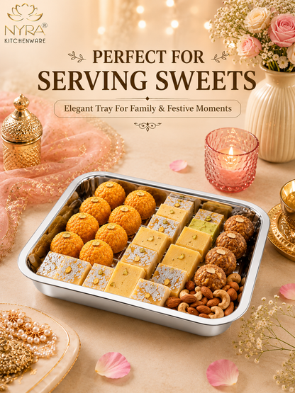 Stainless Steel Storing & Serving Tray – Multipurpose Trays for Serving Sweets & Snacks