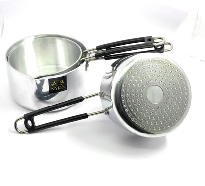 Aluminum Induction Sauce Pan with Steel Lid, Riveted PVC Handle & Swivel Hook