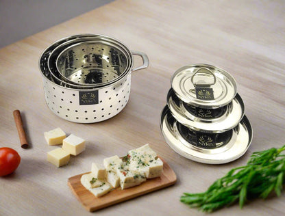 Stainless Steel Round Paneer Mould/Press – Set of 3 Pcs | Glossy Finish Food-Grade Mould for Homemade Paneer & Cheese