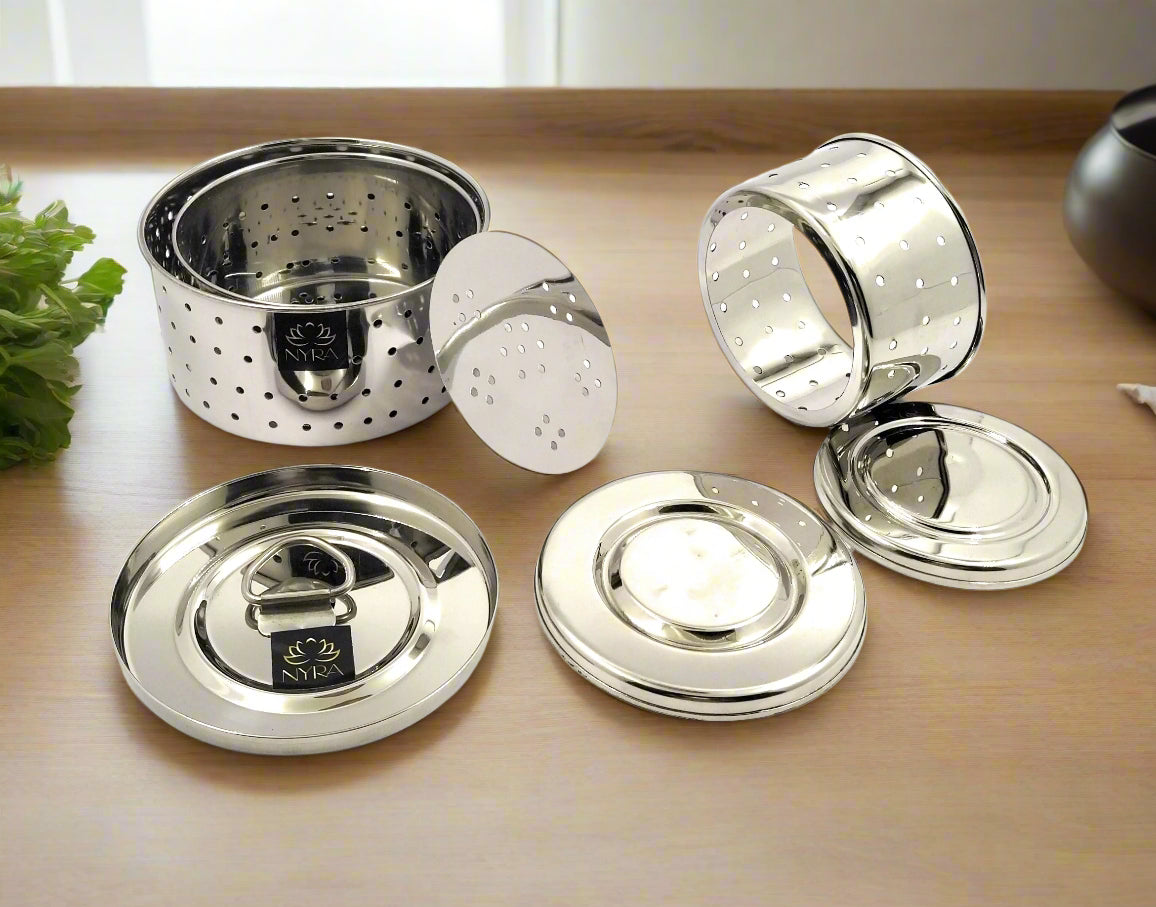 Stainless Steel Round Paneer Mould/Press – Set of 3 Pcs | Glossy Finish Food-Grade Mould for Homemade Paneer & Cheese