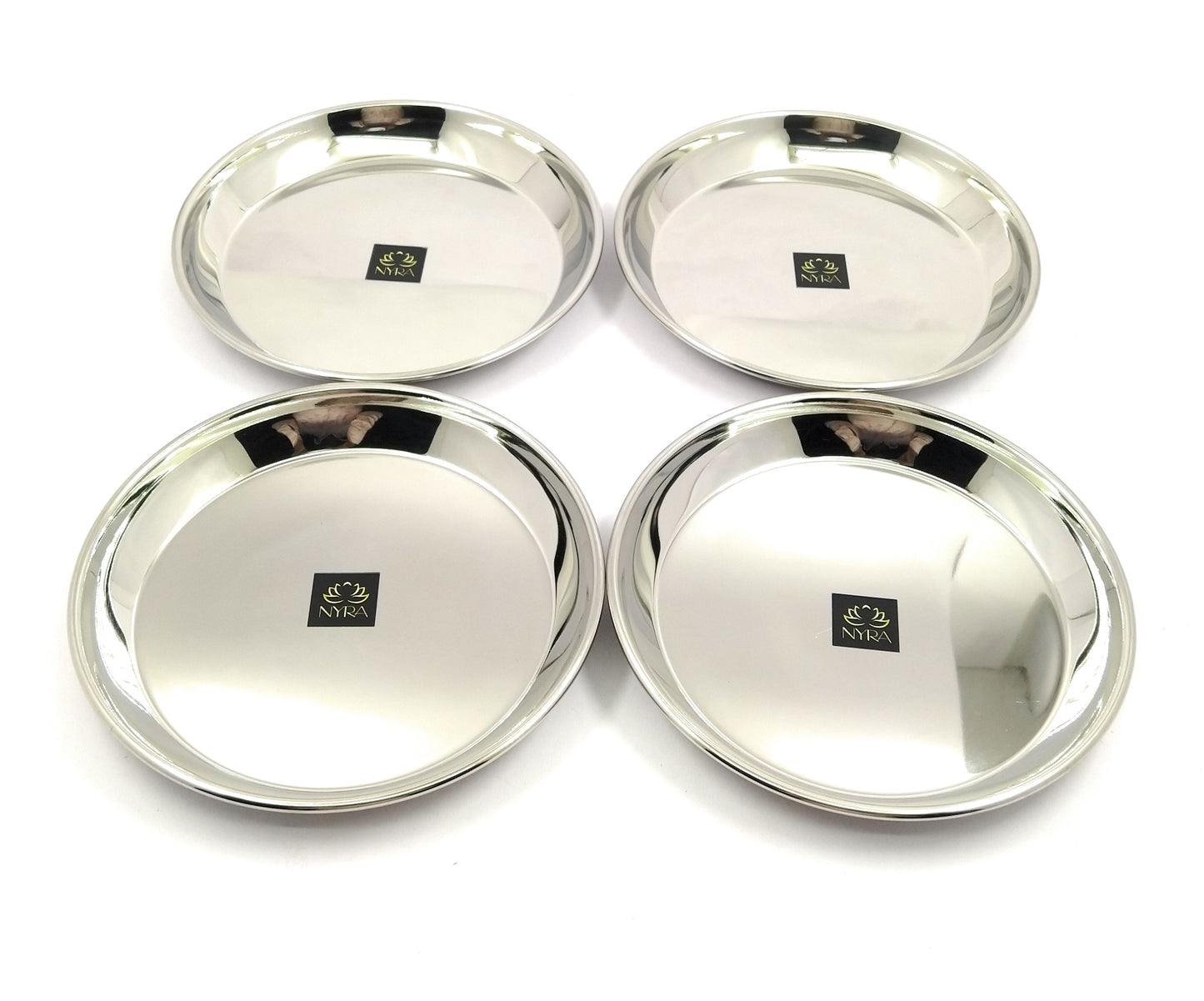 Stainless Steel Quarter Side Plates with glossy outer finish Set for Snacks/Breakfast