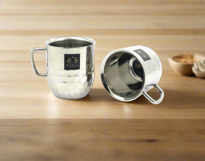 Stainless-Steel Cups with Glossy Finish/Hammered and Ringer Design Mugs Set of 2pcs.