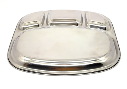 Stainless-Steel rectangle-shaped Bhojan Thali | Sturdy 4 in 1 compartments | Glossy finish Dosa Thali