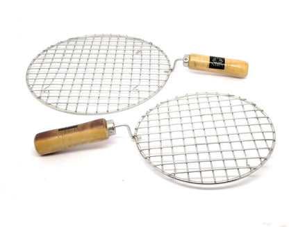 Stainless Steel Round Chapati/Roti Grill / Papad Roaster with Wooden Handle – Set of 2