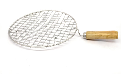 Stainless Steel Round Chapati/Roti Grill / Papad Roaster with Wooden Handle – Set of 2