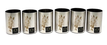 Stainless Steel Glass/ Tumbler with Laser Floral Design for Drinking  300 ML each