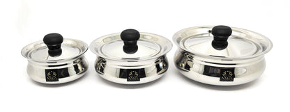 Stainless Steel Biryani Handis with Lid & PVC Knob - Set of 3