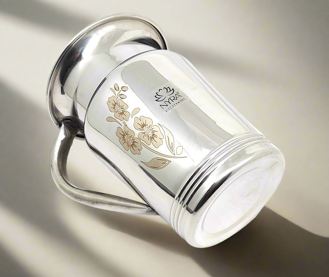 Stainless Steel Floral Lazer Jug | Glossy Mirror Finish Water Jug with Sturdy Handle