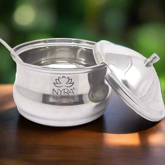 Stainless Steel Ghee Pot With Spoon | Oil/Ghee Storage Container