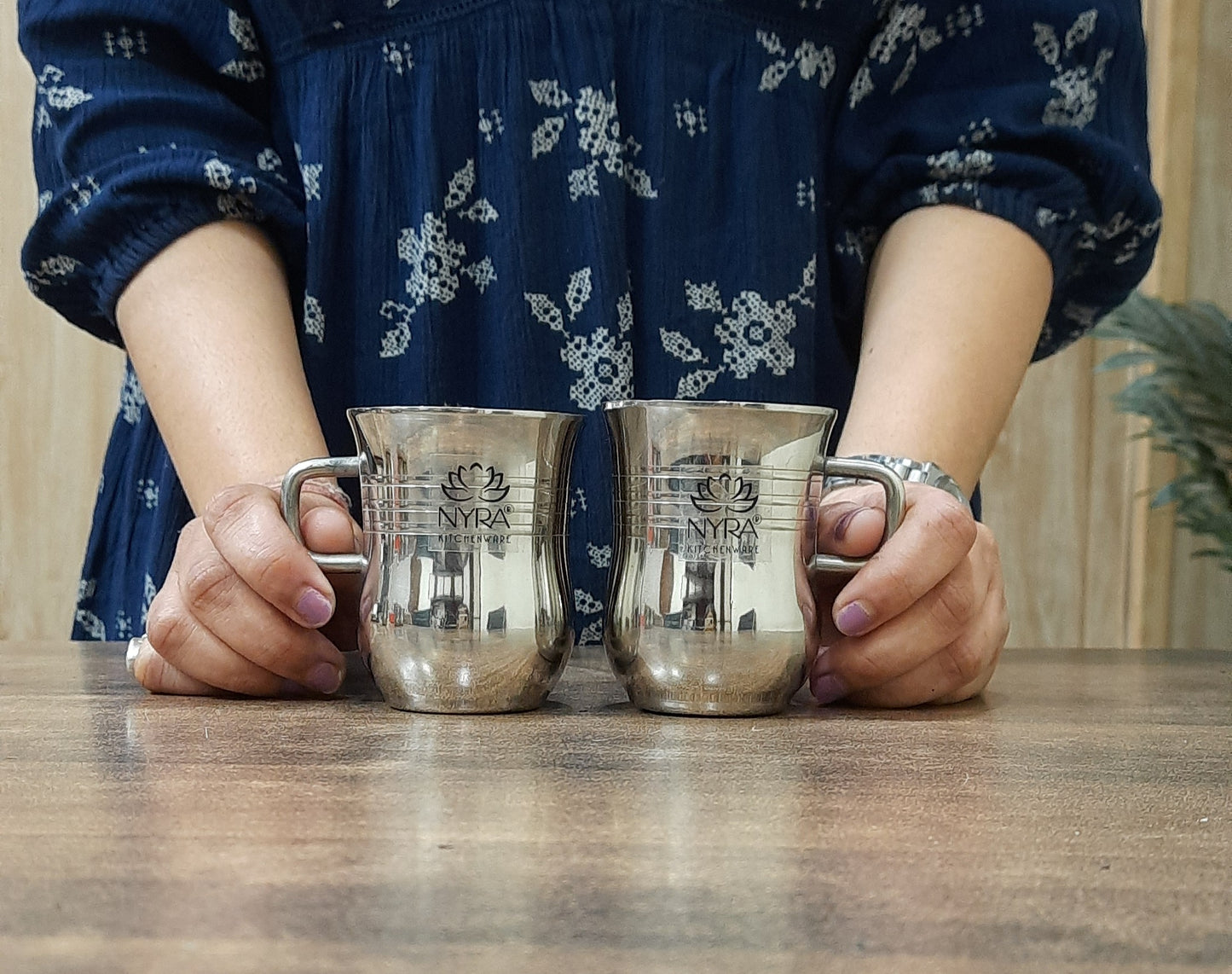 Stainless Steel Tea & Coffee Mugs | Glossy Finish/Ring Design Cup Set