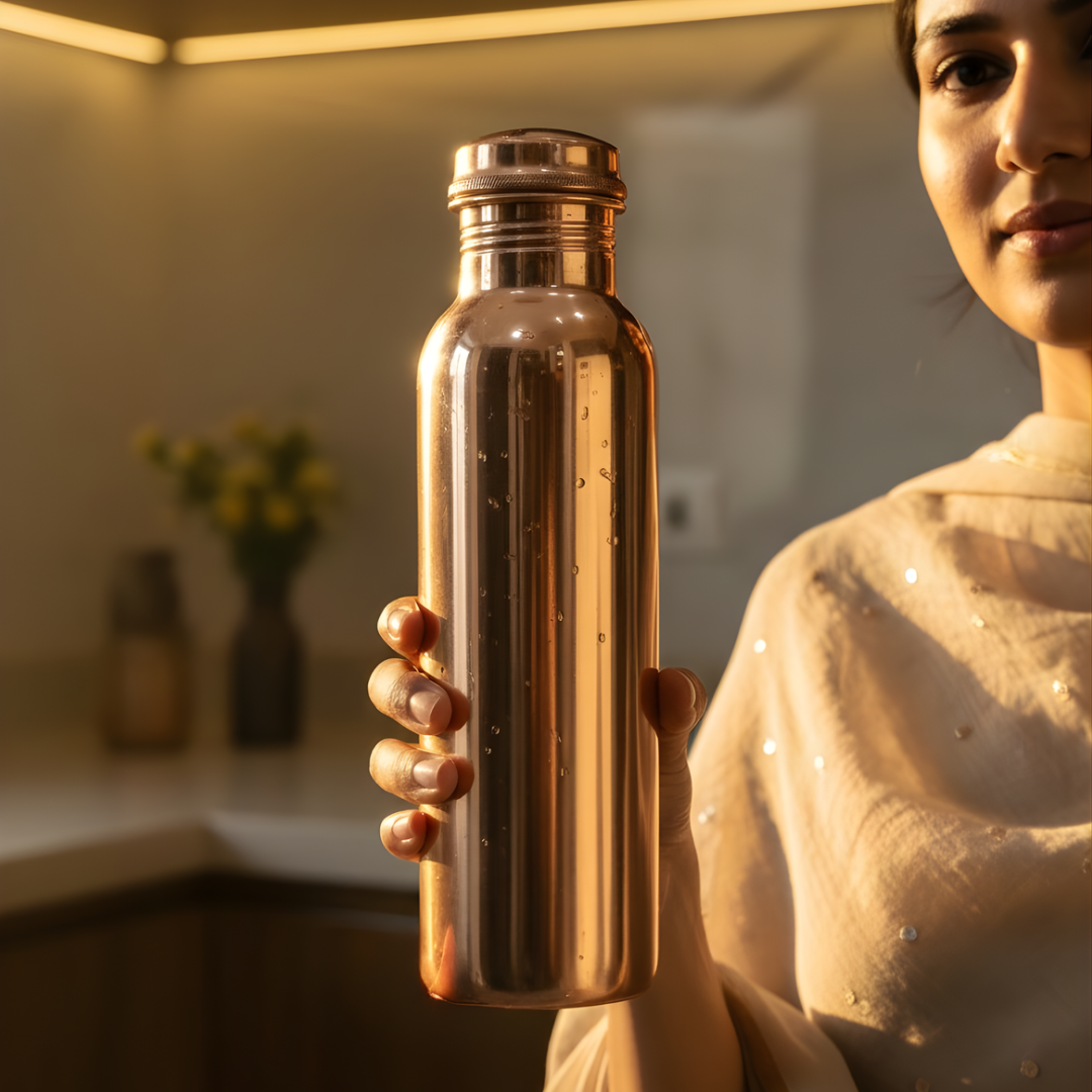 Pure Copper Water Bottle | Leak-Proof Copper Bottle with Polished finish | Traditional Bottle with sleek & modern design