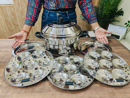 Nyra® Premium Stainless Steel 21-Idli Cooker Pot | Stackable Idli Plates | 21-Cavity Idli Maker & MultiPurpose Steamer