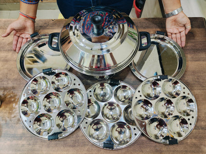 Nyra® Premium Stainless Steel 21-Idli Cooker Pot | Stackable Idli Plates | 21-Cavity Idli Maker & MultiPurpose Steamer