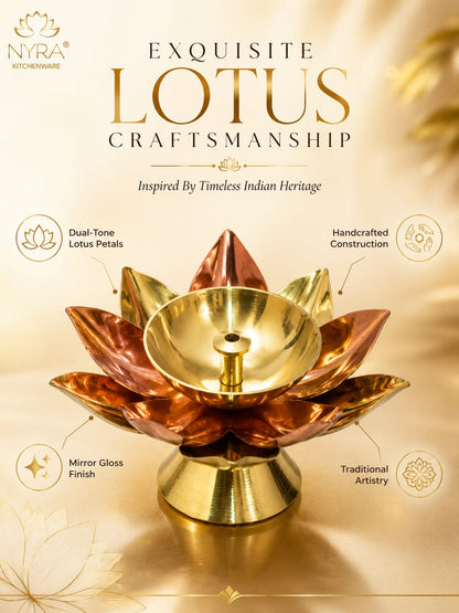 Brass Lotus Kamal Diya | Premium Handmade Akhand Oil Lamp - Pooja Brass Diya Stand