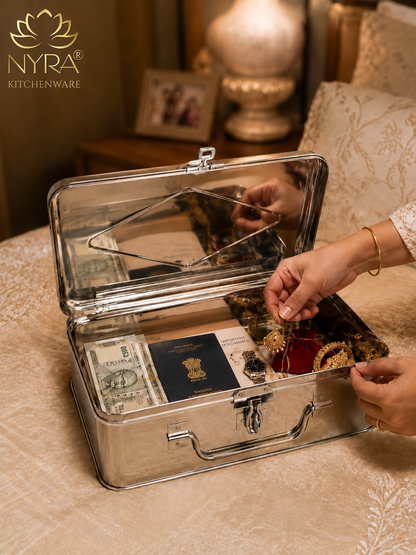 Stainless Steel Multi-Purpose Cash/Storage Box | Secure for Money, Jewelry & Documents