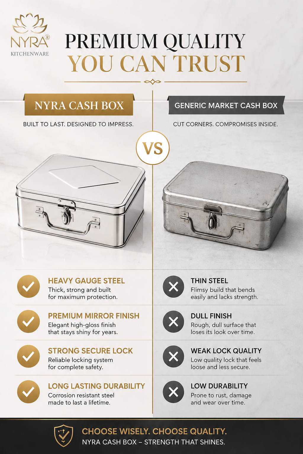Stainless Steel Multi-Purpose Cash/Storage Box | Secure for Money, Jewelry & Documents