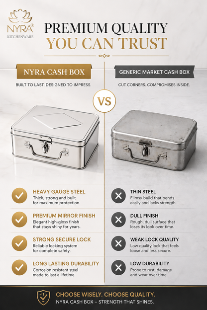 Stainless Steel Multi-Purpose Cash/Storage Box | Secure for Money, Jewelry & Documents