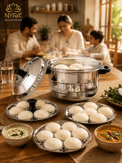 Stainless Steel Idli Cooker - 5 Plates | 3-Tier Steamer for Idli & Multi-Purpose Use