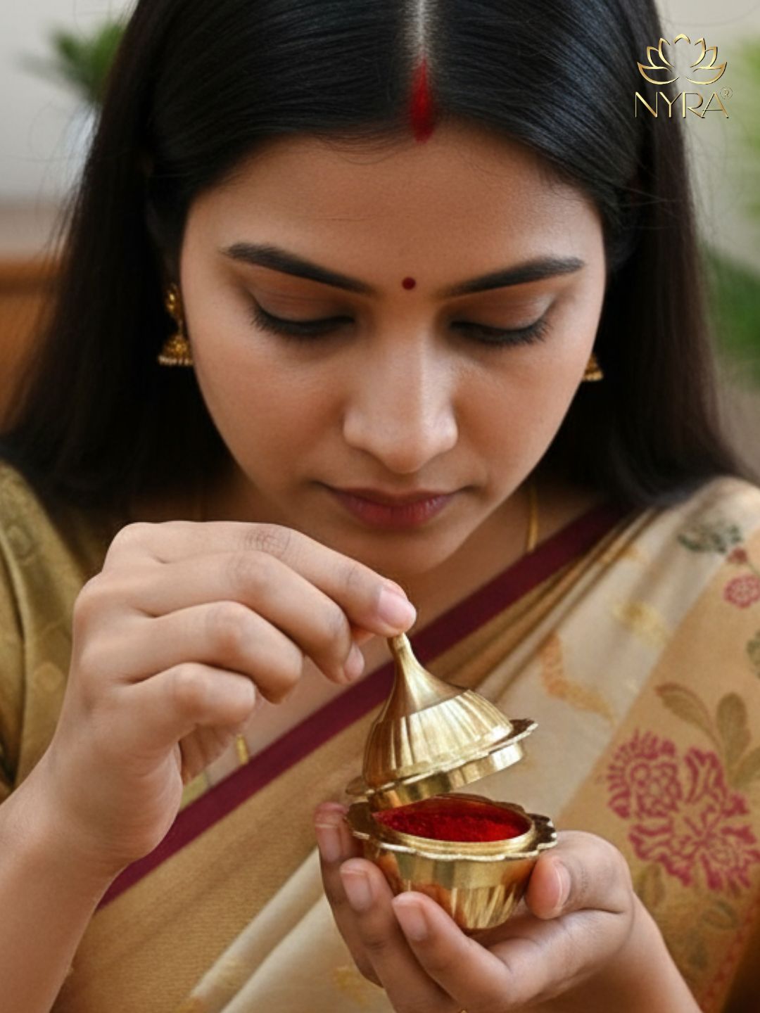 Traditional Brass Sindoor Dani/Kumkum Box | Handmade Brass Sindoor Holder