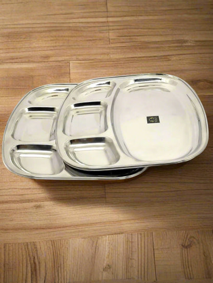 Stainless-Steel rectangle-shaped Bhojan Thali | Sturdy 4 in 1 compartments | Glossy finish Dosa Thali